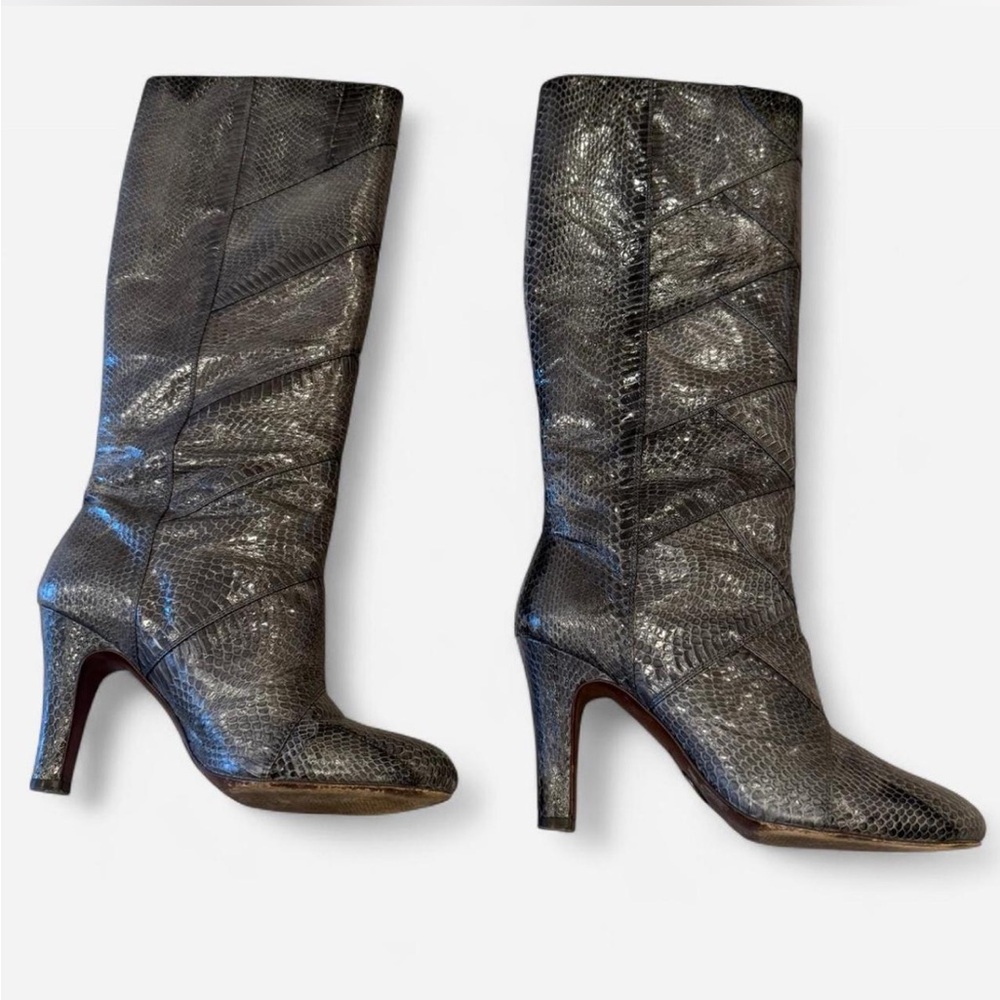 Frye Metallic Snakeskin Heeled Boots